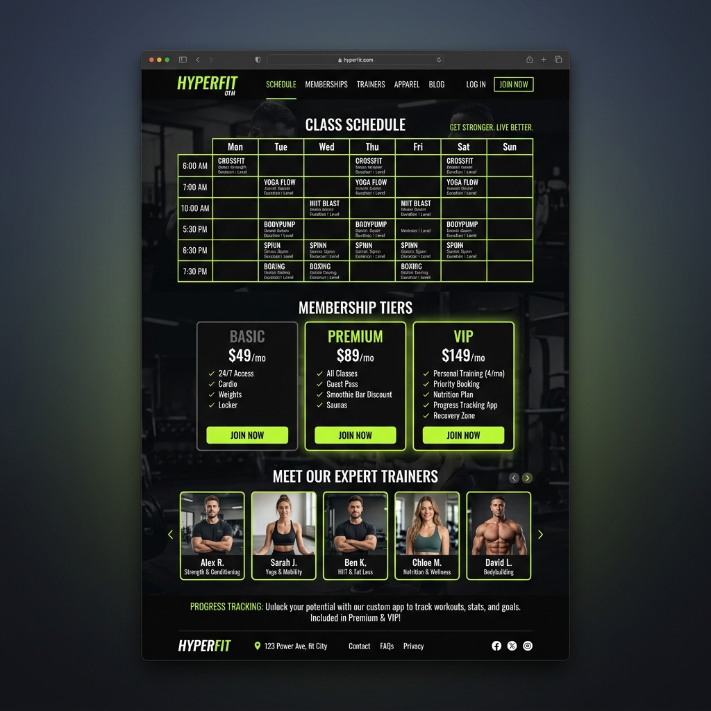Fitness center membership and trainer page