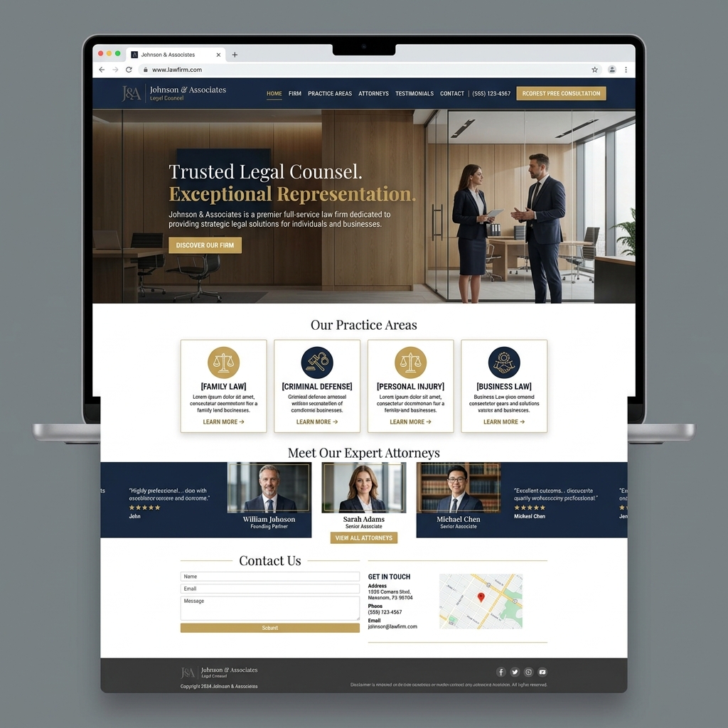 Law firm website with practice areas and attorney profiles