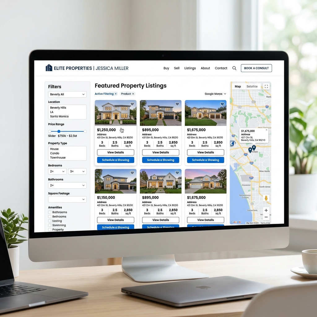 Property listings page with search filters