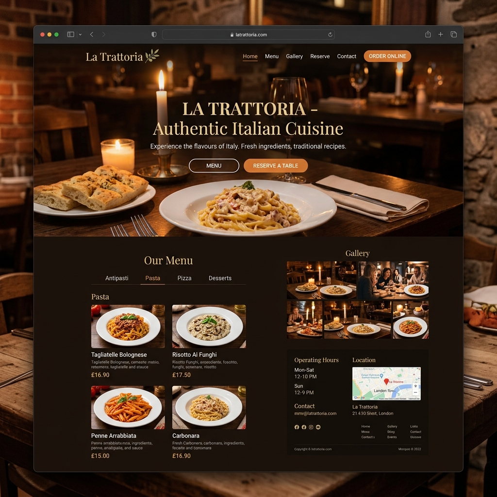 Italian restaurant website with menu and reservations