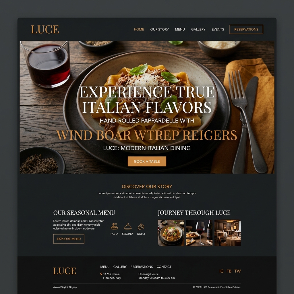 Restaurant website example — modern design with menu and booking