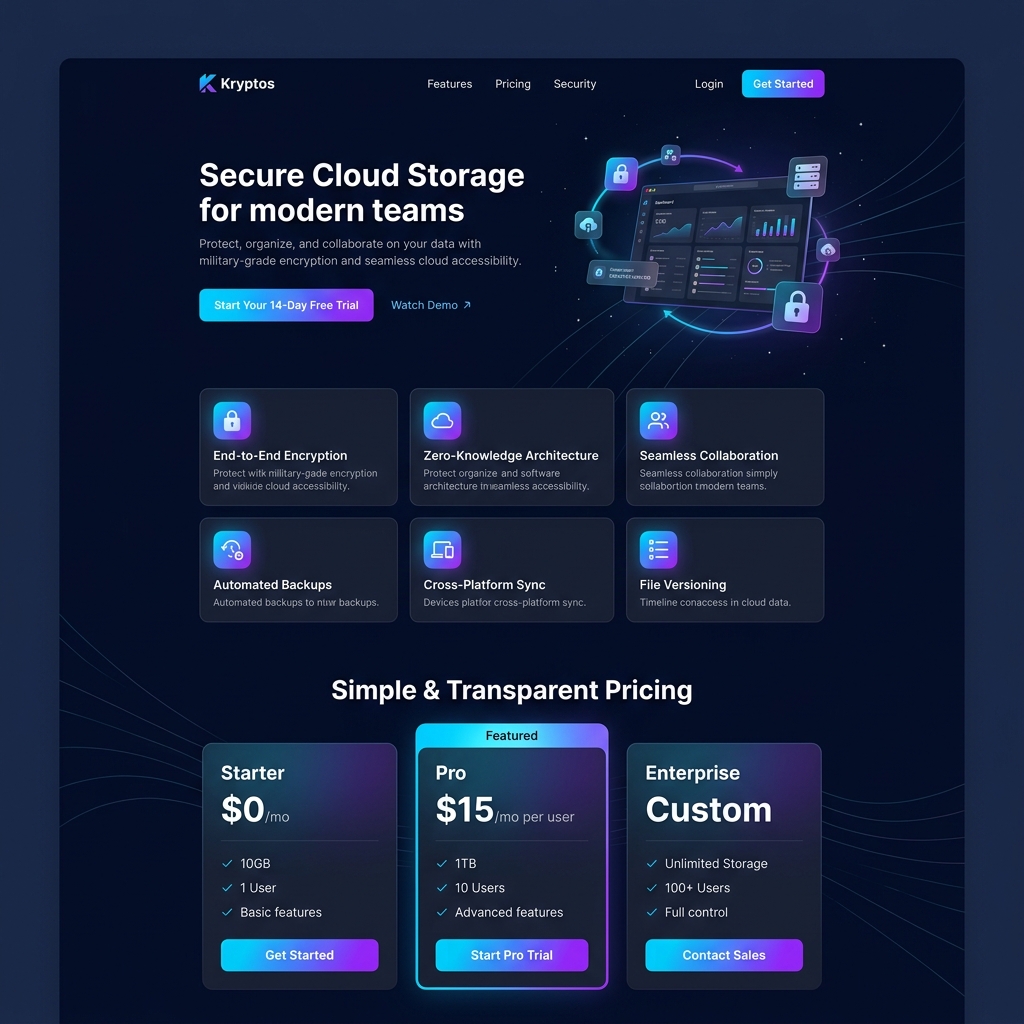 Startup landing page — SaaS product with pricing